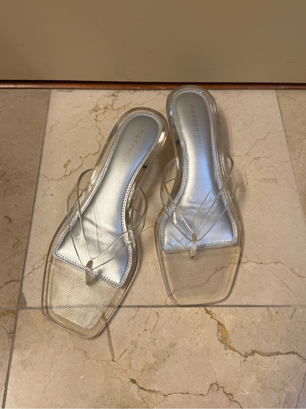 Madden Girl Clear PVC Jelly Thong Kitten Heel Sandals